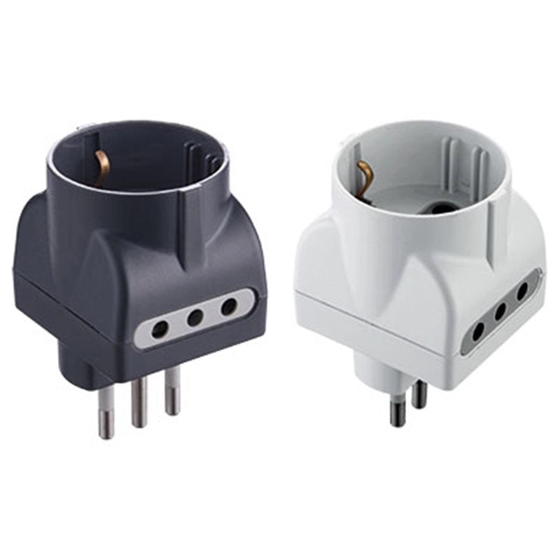 ADATTATORE TRIPLO SCHUKO/BIVALENTE 10A 2P+T - presa 10A 2P+T - Colore Nero - ELECTRALINE