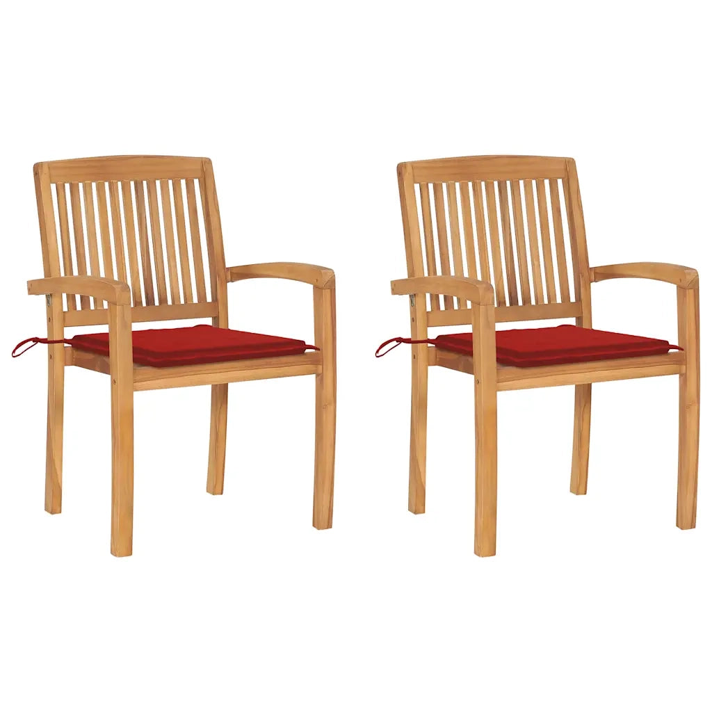 Sedie da Giardino 2 pz con Cuscini Rossi Massello di Teak cod mxl 6006
