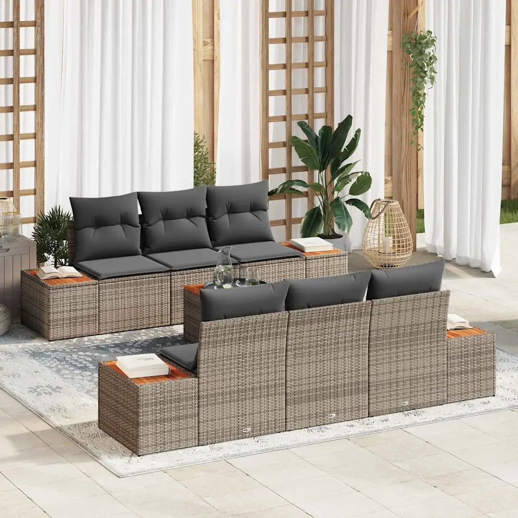 Set Divano da Giardino con cuscino 7 pcs Grigio Poly Rattan 3348030