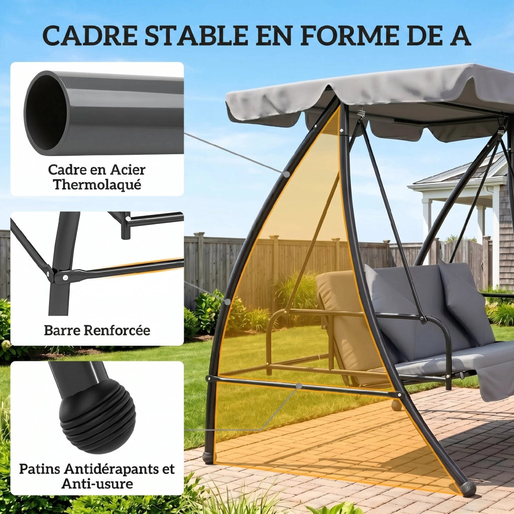 Divano da Giardino Letto 3 Posti Esterno ¨C Minimal ¨C Grigio Tessuto Poliestere Polyrattan
