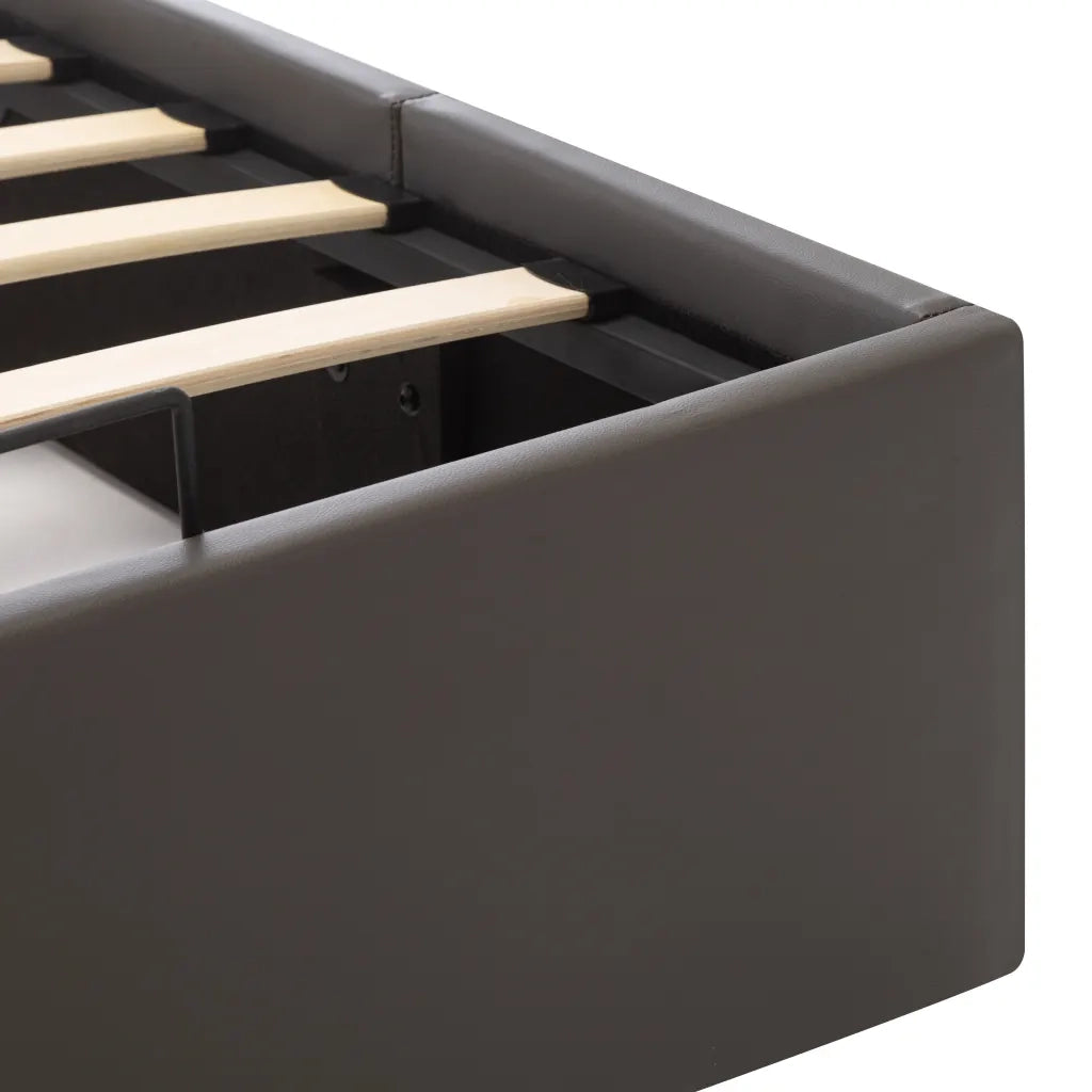 Letto singolo | Letto per adulti | Giroletto con Contenitore Idraulico Grigio Similpelle 90x200cm