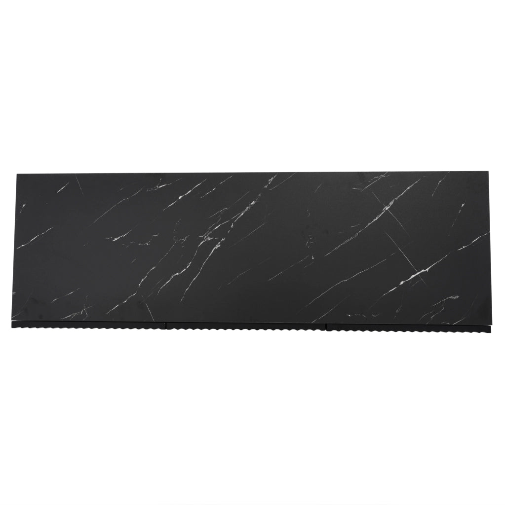 Credenza moderna 120 cm con LED Bluetooth, finitura nera effetto marmo, 3 ante e 6 scomparti