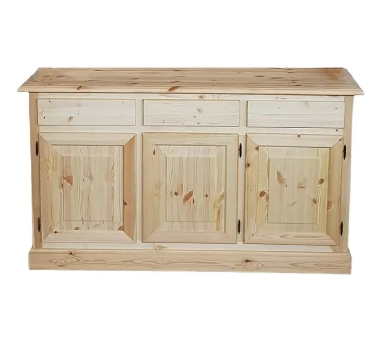 Credenza 3 porte 3 cassetti legno massello pino grezzo 156x42x85 - Mobili 2G