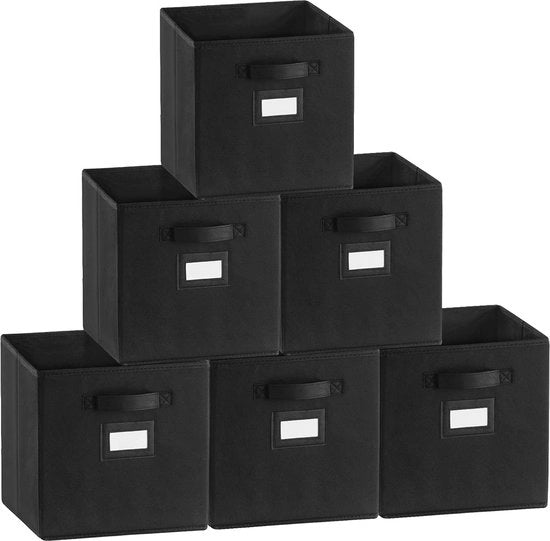 Set di archiviazione da 6 - 27x27x28 cm - Scatola pieghevole con contenitori etichettabili - Ideale per abbigliamento, giocattoli e altro - Nero