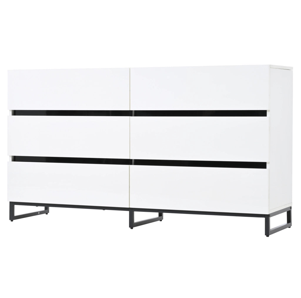 Sideboard da soggiorno 140 x 39;5 x 78;5 cm con 6 cassetti; bianco e nero
