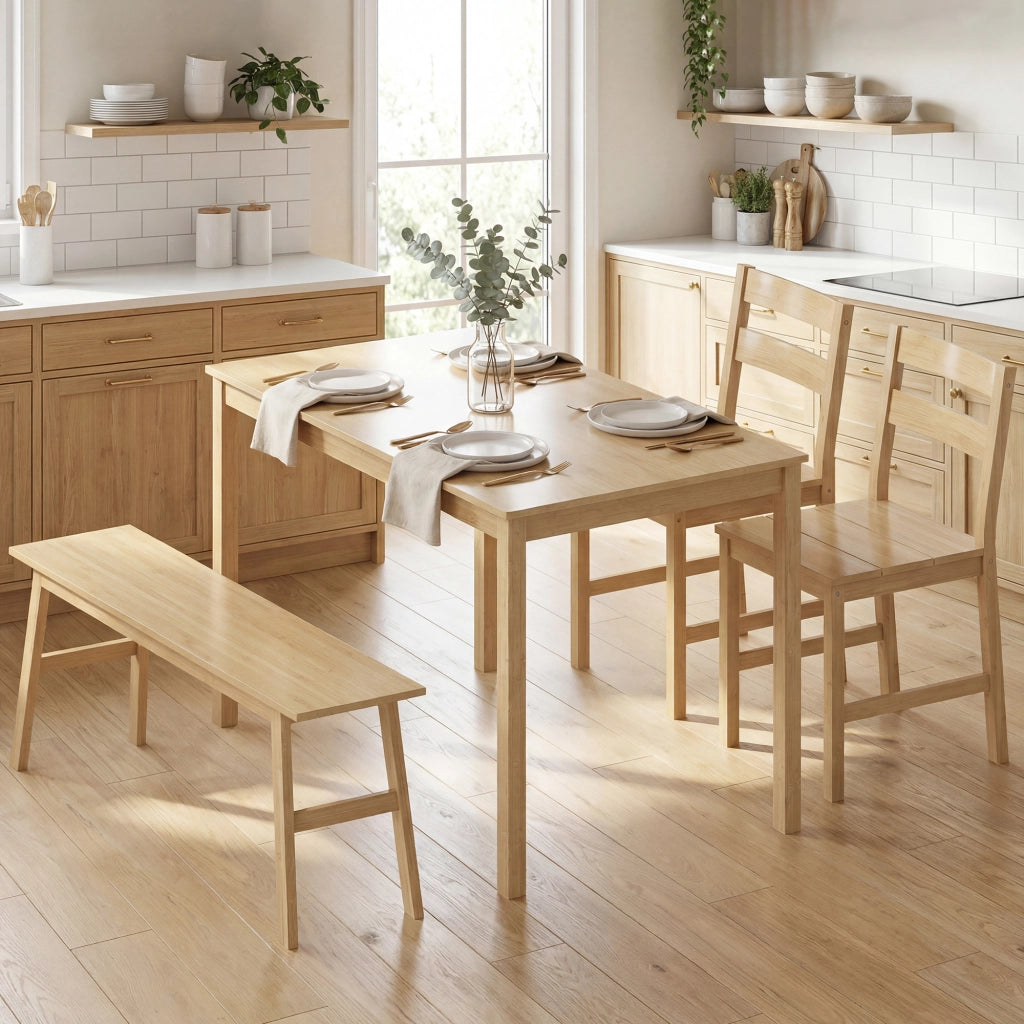 Tavolo da pranzo allungabile in bamb¨´ con 2 sedie e panca ¨C zephmum ¨C legno naturale 160x90x76 cm