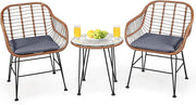 Set di Bistro di Conversazione per Patio, Set di Mobili in Rattan 3 Pezzi con Tavolo Rotondo & 2 Poltrone con Cuscini per Patio, Giardino, Terrazza, Balcone