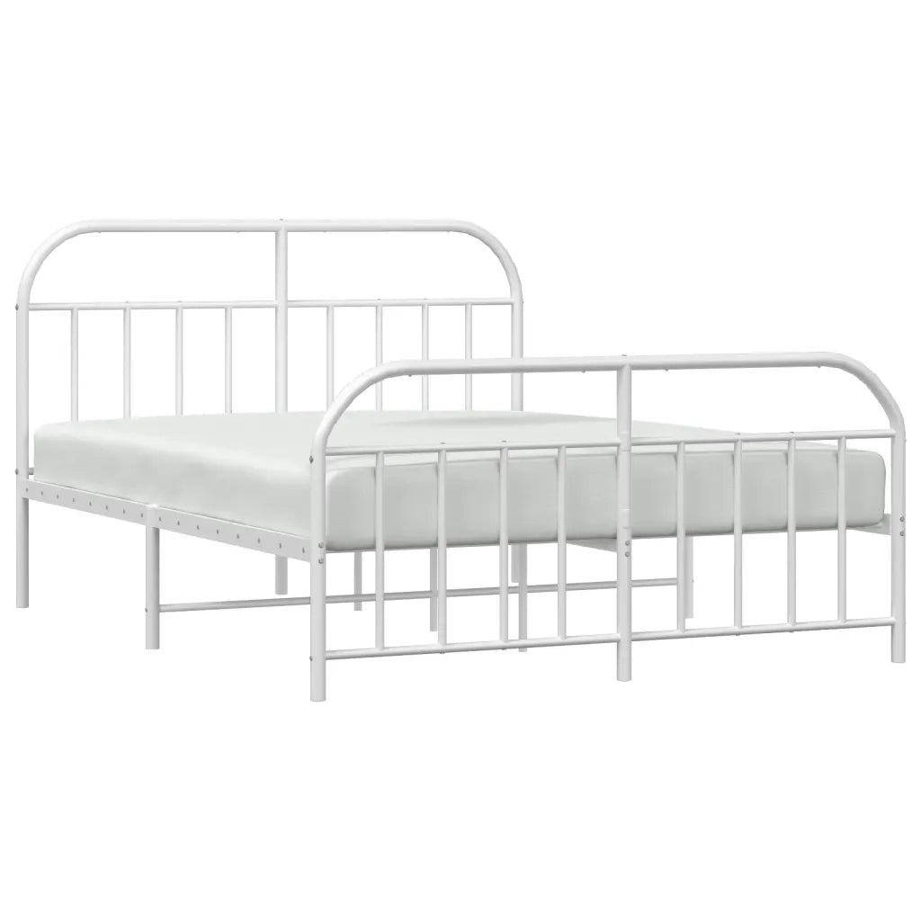 Letto matrimoniale | Letto per adulti | Giroletto con Testiera e Pediera Metallo Bianco 140x200 cm