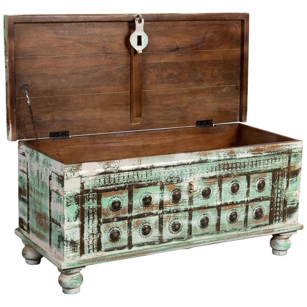 Cassapanca in legno verde artigianale 98x42x45h cm