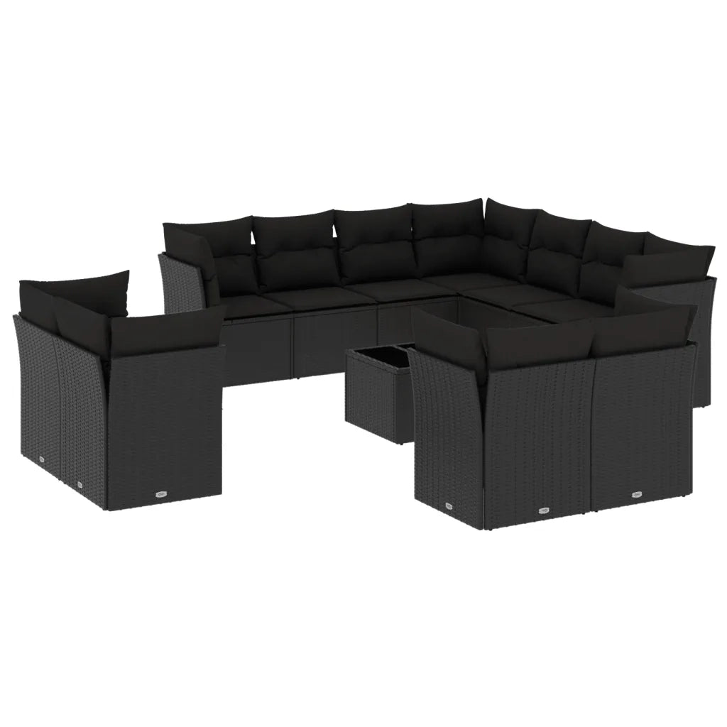 Set Divani da Giardino 12 pz con Cuscini Nero in Polyrattan