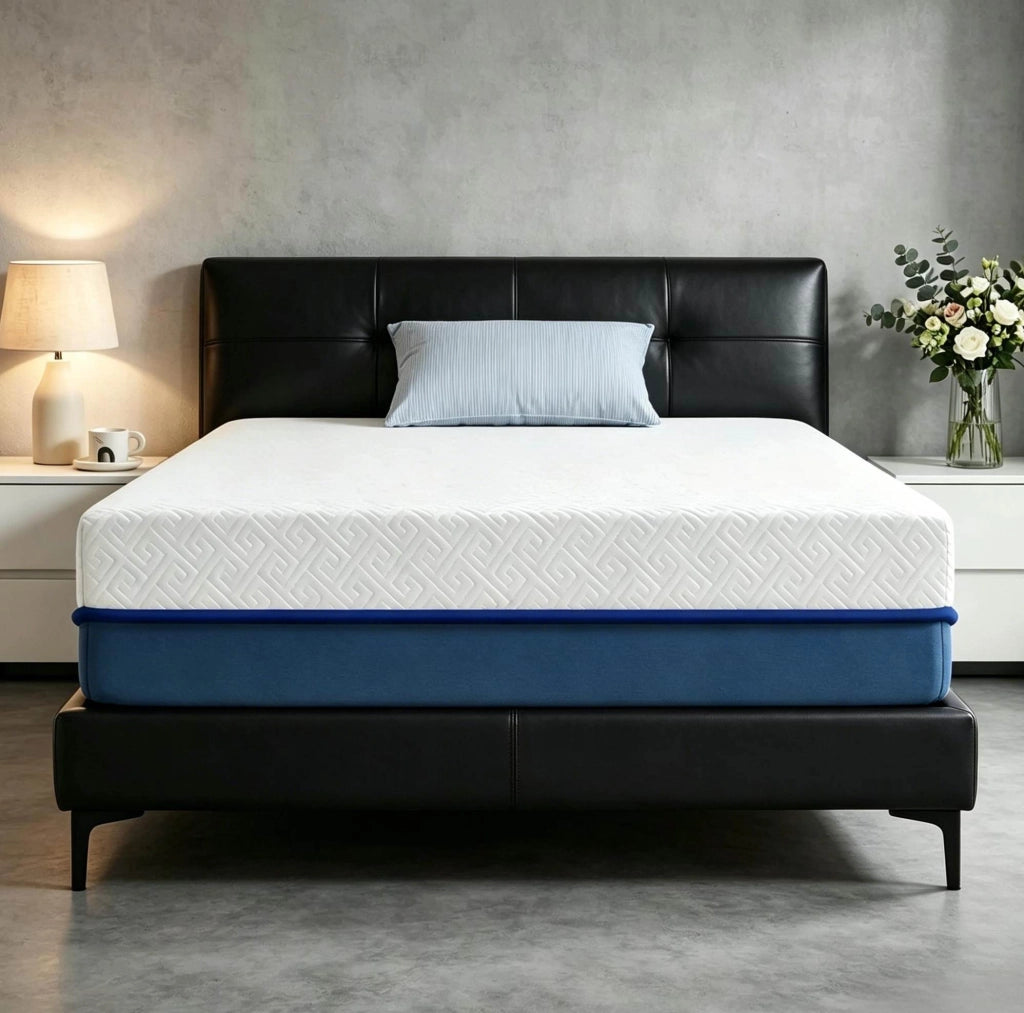Materasso 90x190 cm bianco e blu in poliestere, memory foam gel