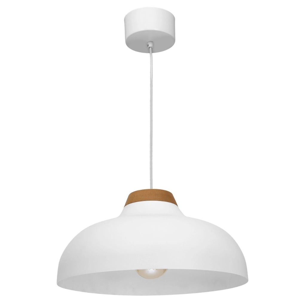 Lampada a sospensione Burgos bianca legno, E27 Ø40 Luminex