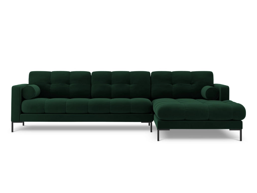 Cosmopolitan Design - Divano angolare destro "Bali" 5 posti in velluto verde bottiglia 