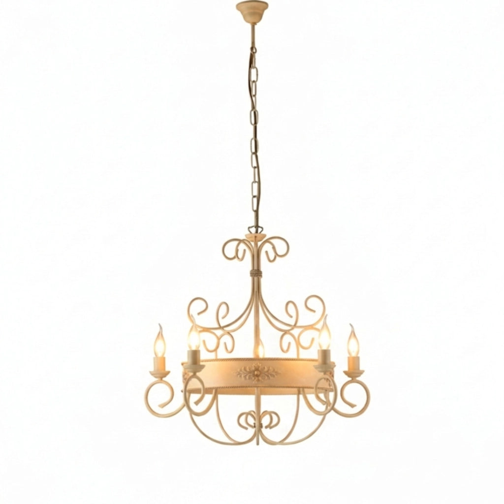 Lampadario Rustico Baltimora Metallo Avorio Oro 5 Luci E14