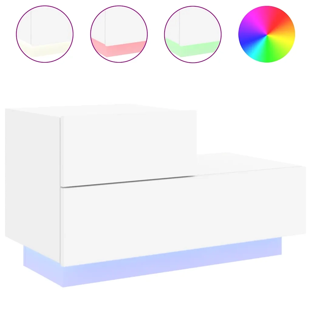 Comodino con Luci LED-Tavolino da notte Bianco 70x36x40,5 cm