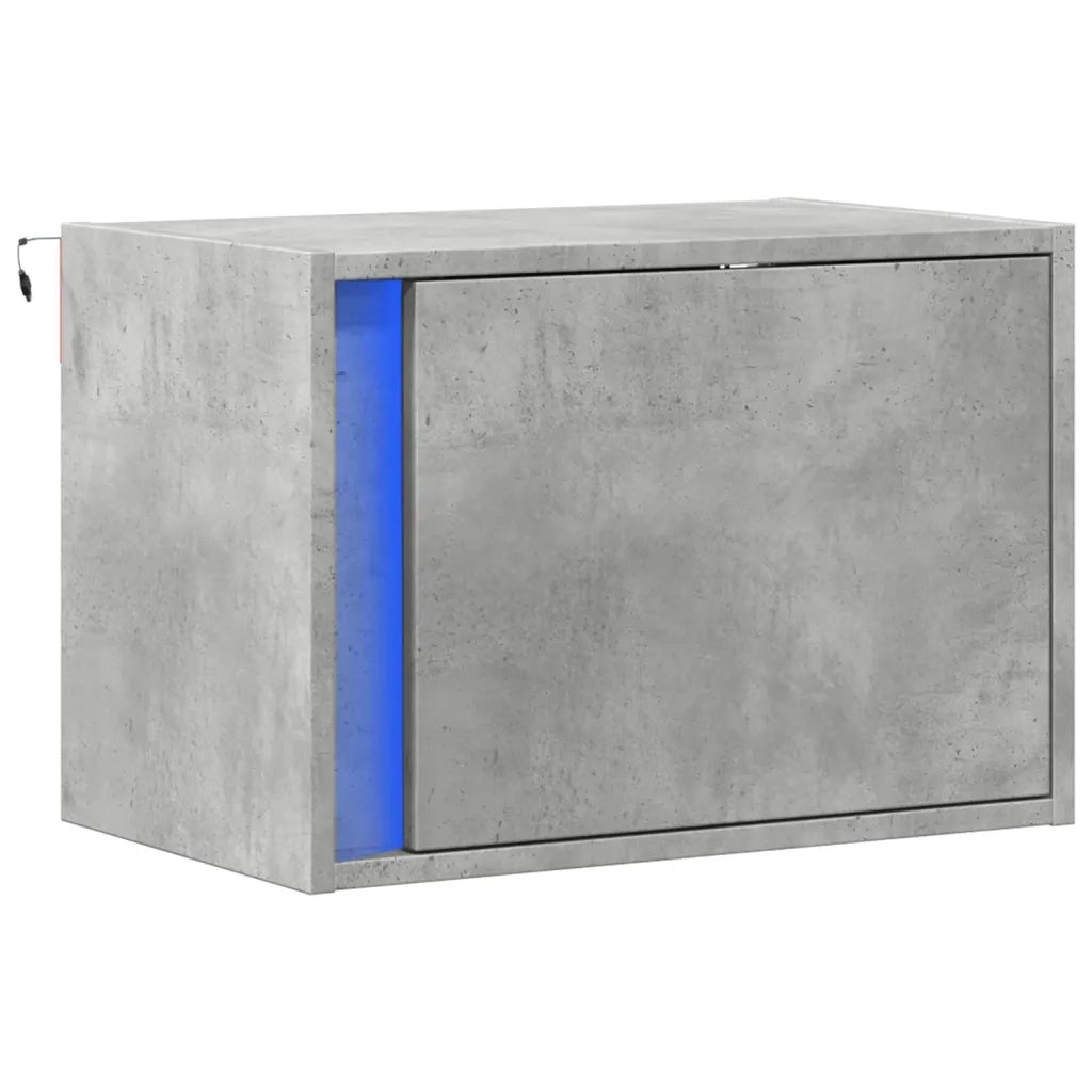 Comodino a Parete con Luci LED-Tavolino da notte sospeso Grigio Cemento 189367