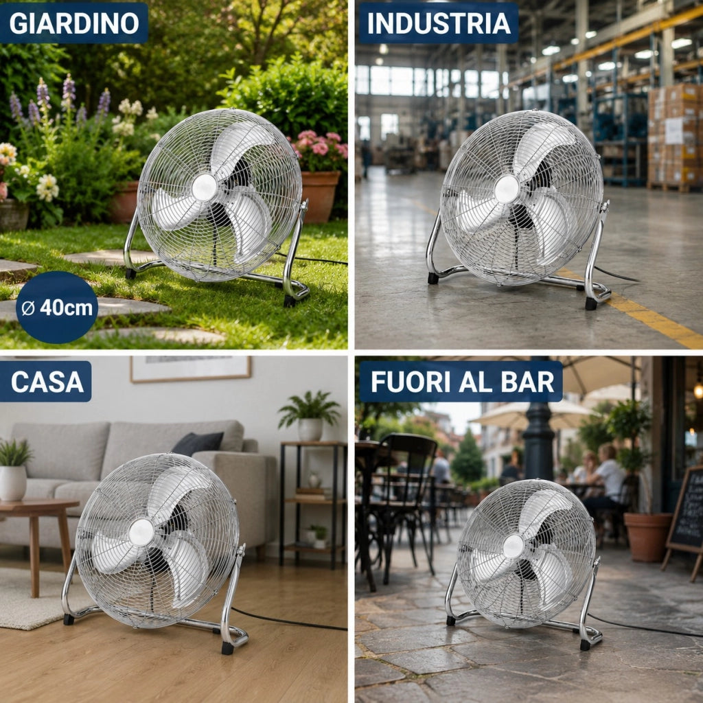 Ventilatore da Pavimento 75W con 3 Pale in Metallo e 3 Velocità – Ventilatore Potente per Casa, Ufficio e Ambienti Professionali
