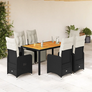 Set da BistrÃ² da Giardino 7 pz con Cuscini Nero in Polyrattan