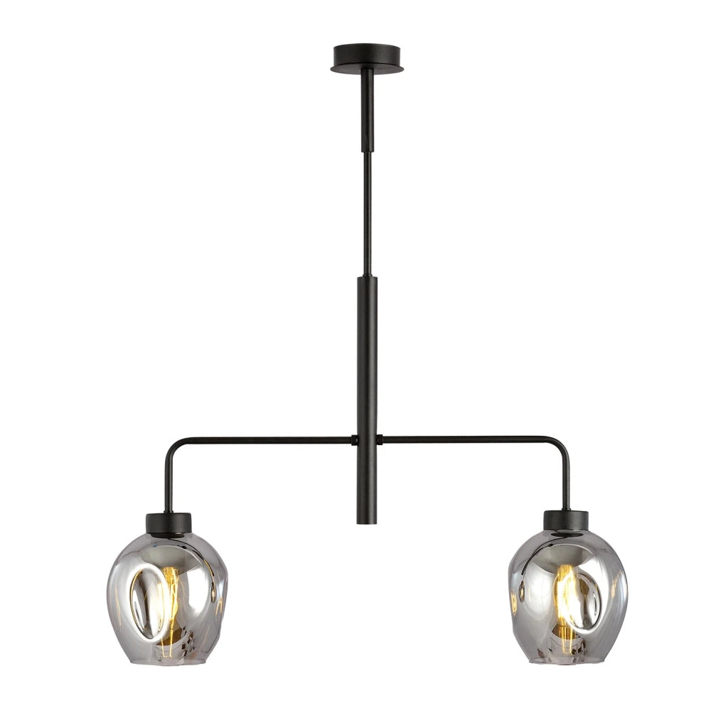 Lampadario Moderno 2 Luci Auriga In Accaio Nero E Vetro Fumè