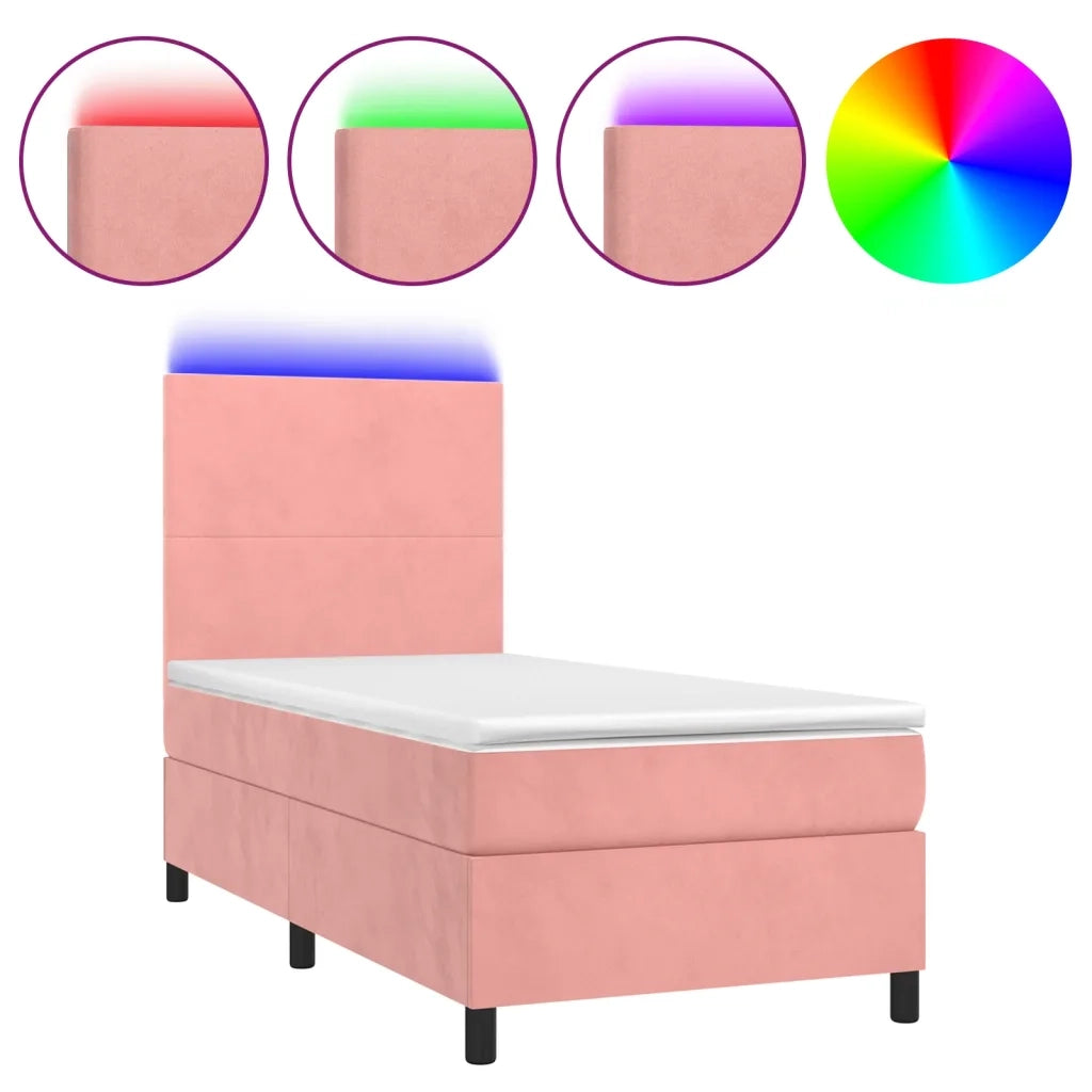 Letto a Molle con Materasso e LED Rosa 90x190 cm in Velluto 3135980