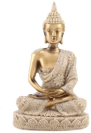 Statua di Buddha in pietra arenaria dorata - Sedente Buddha - 11 cm - Decorazione per tavolo