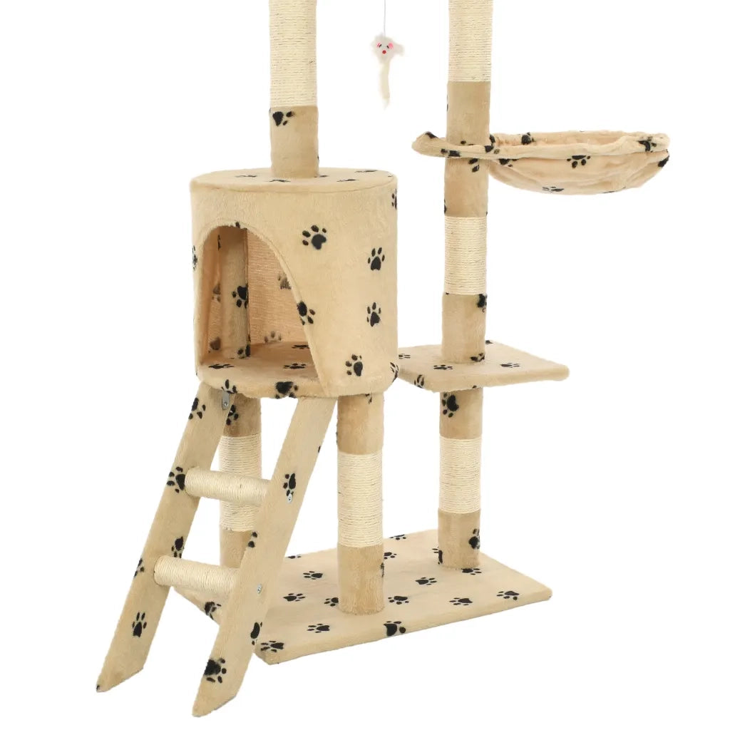 Albero per Gatti e Tiragraffi Sisal 138 cm Zampe Stampate Beige CFW9838659