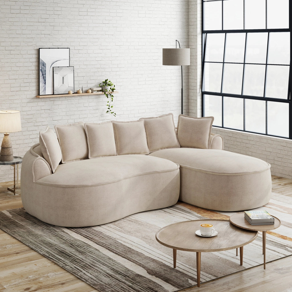 Divano Angolare Modulare Chenille Senza Struttura ¨C MINIMAL ¨C Chaise Longue, Cuscini, Marrone Chiaro