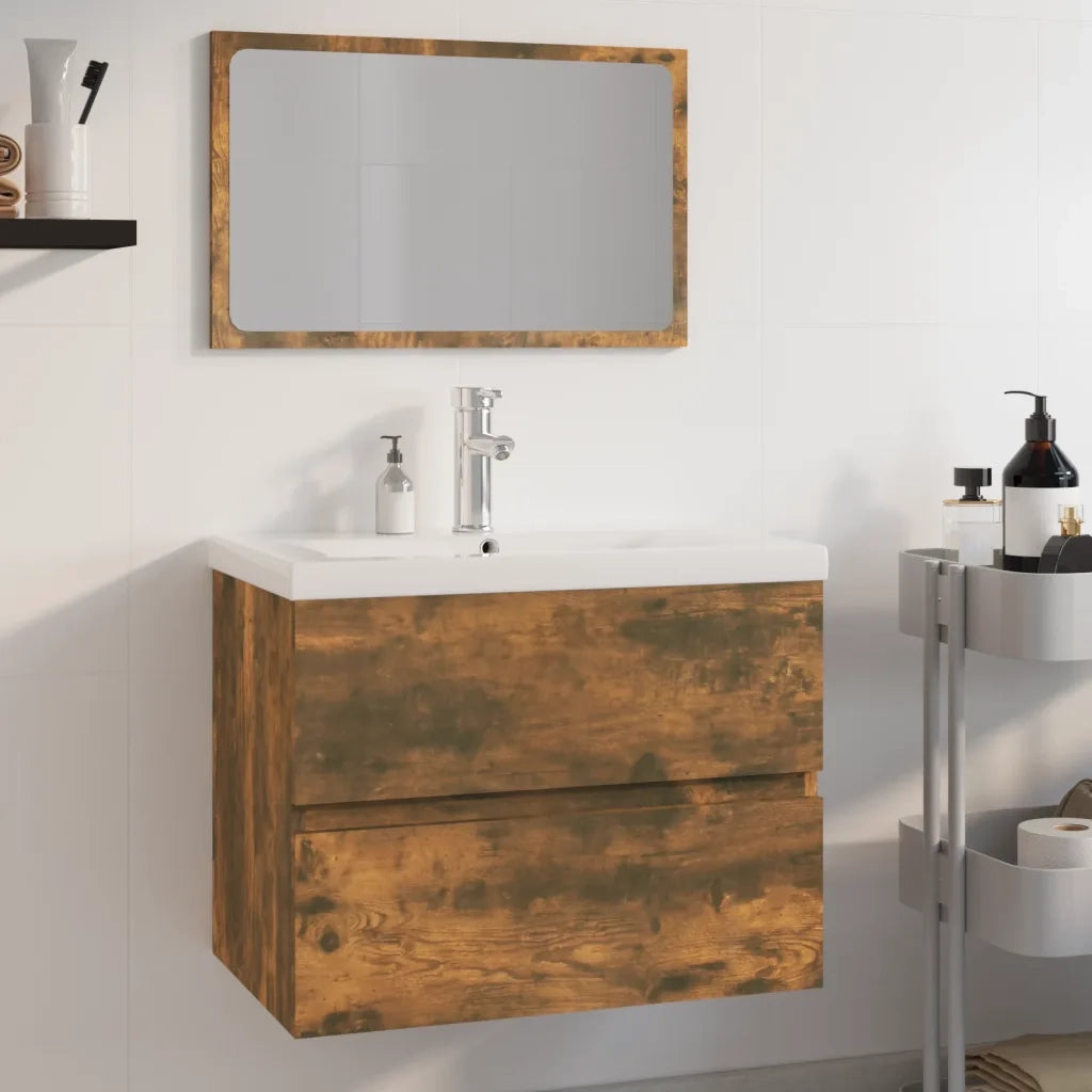 Set di Mobili da Bagno | Armadio da bagno Rovere Fumo in Legno Multistrato