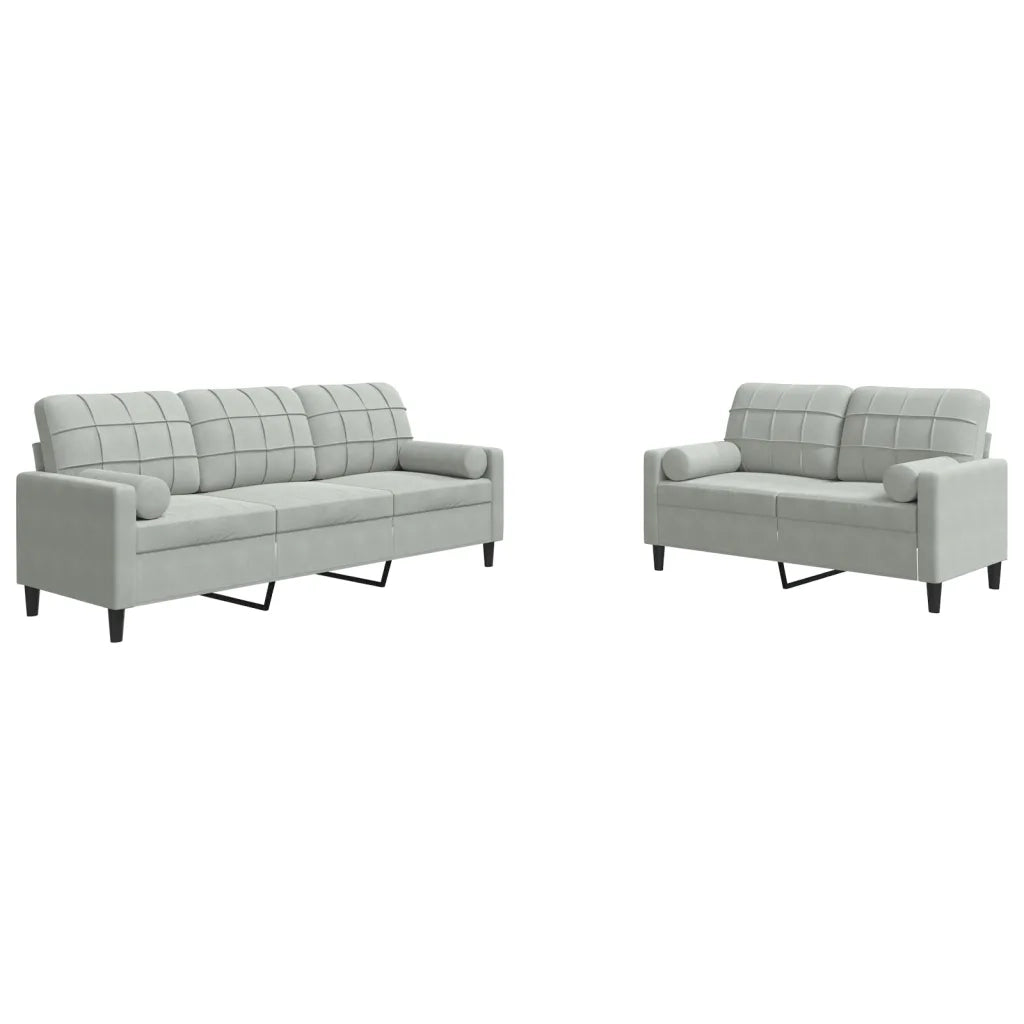 vidaXL Set di Divani 2 pz con Cuscini e Rinforzi Grigio Chiaro Velluto