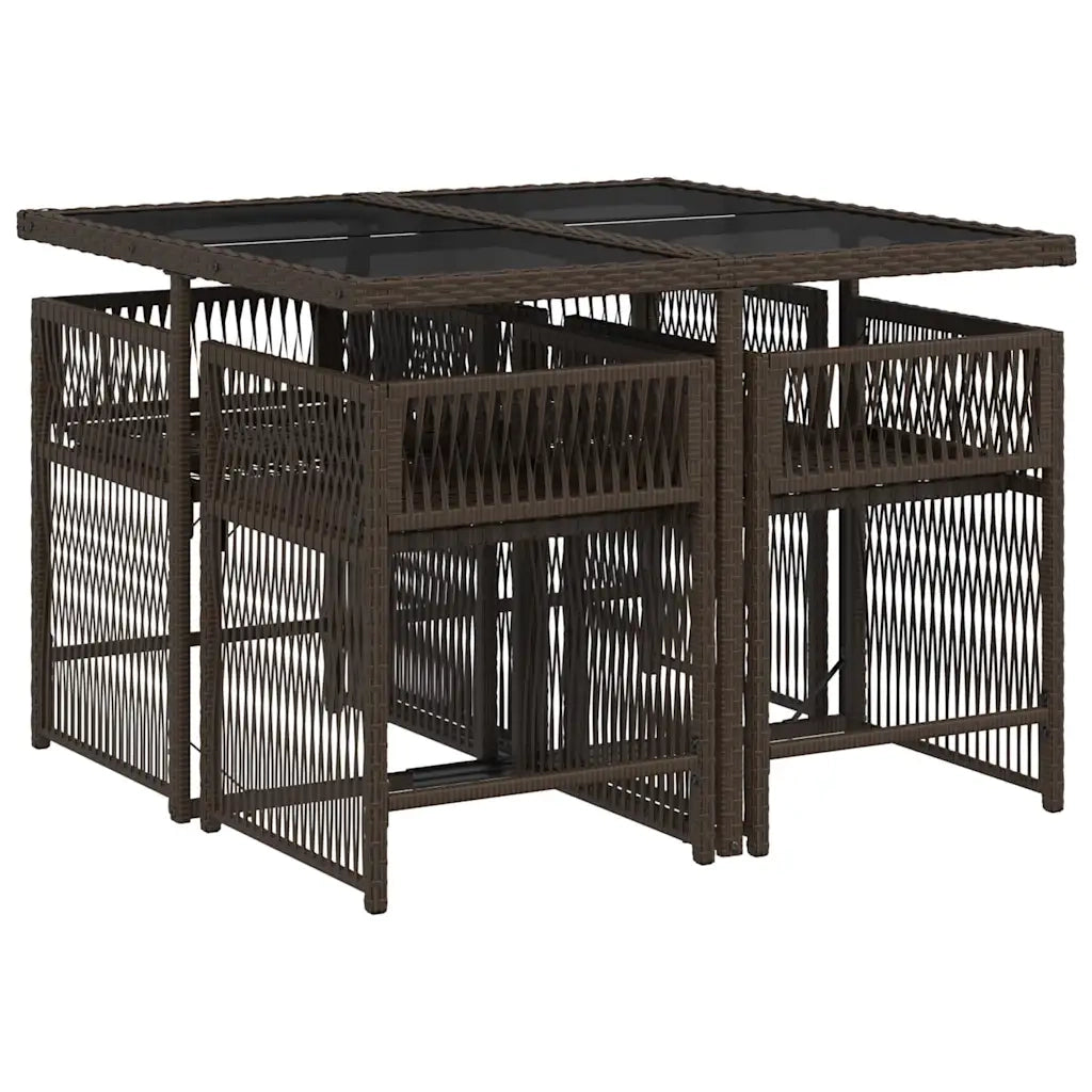 Set da Pranzo da Giardino 5pz con Cuscini in Polyrattan Marrone 3211617