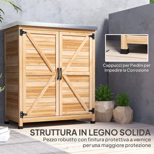 Armadio da Esterno 79x43x92 cm con Banco da Lavoro in Legno e Acciaio Zincato