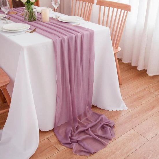 Tavolo da pranzo con tovaglia in chiffon per matrimonio, soggiorno, festa, vacanza, decorazione 300 x 70 cm