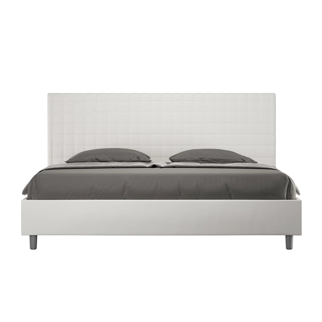 BS COM Letto con rete imbottito 180x200 similpelle bianco