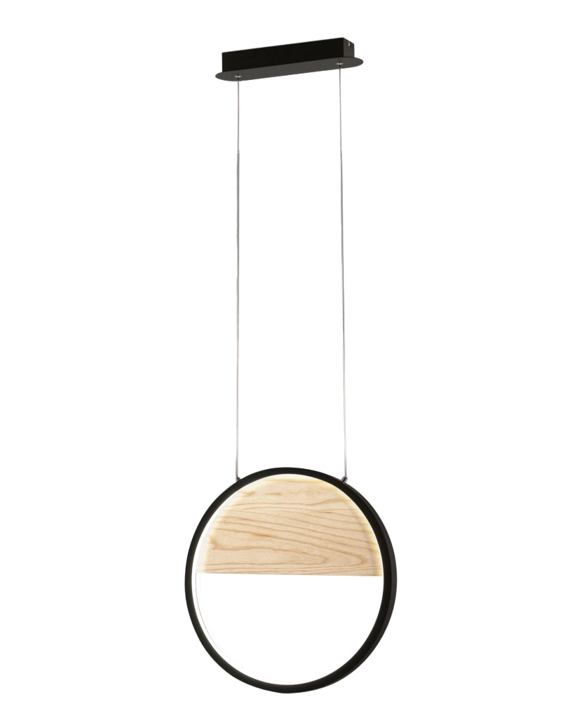 Pierre Sospensione a LED 29W Ø400mm Struttura in Metallo e Legno Nero, Luce Calda 3000K, Dimmerabile a step, Design Moderno e Raffinato