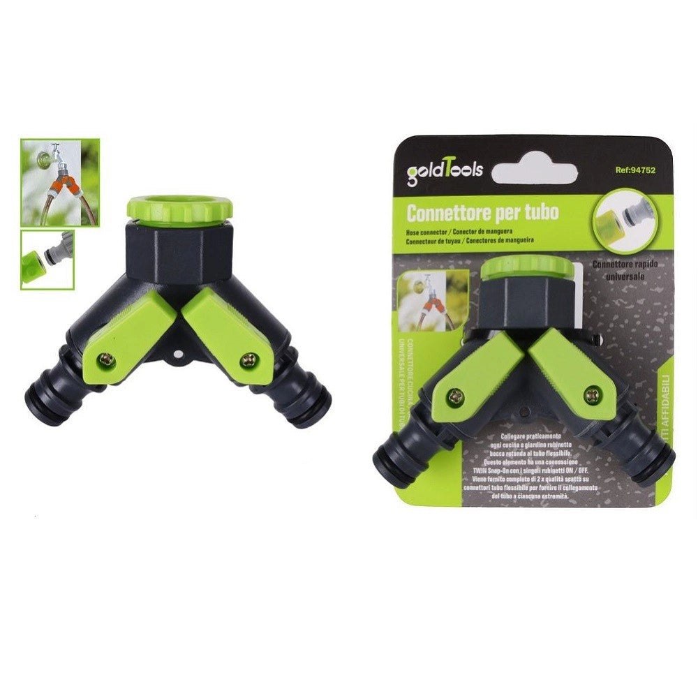 Trade Shop - Tubo Connettore A Y Con Rubinetto 2 Vie Rapido Universale Plastica Giardino 94752 -