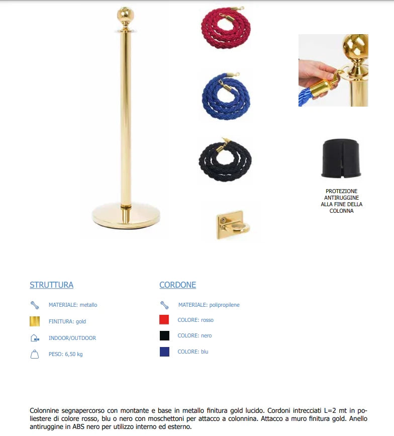 Cordone intrecciato 2mt con moschettoni gold vari colori - Blu