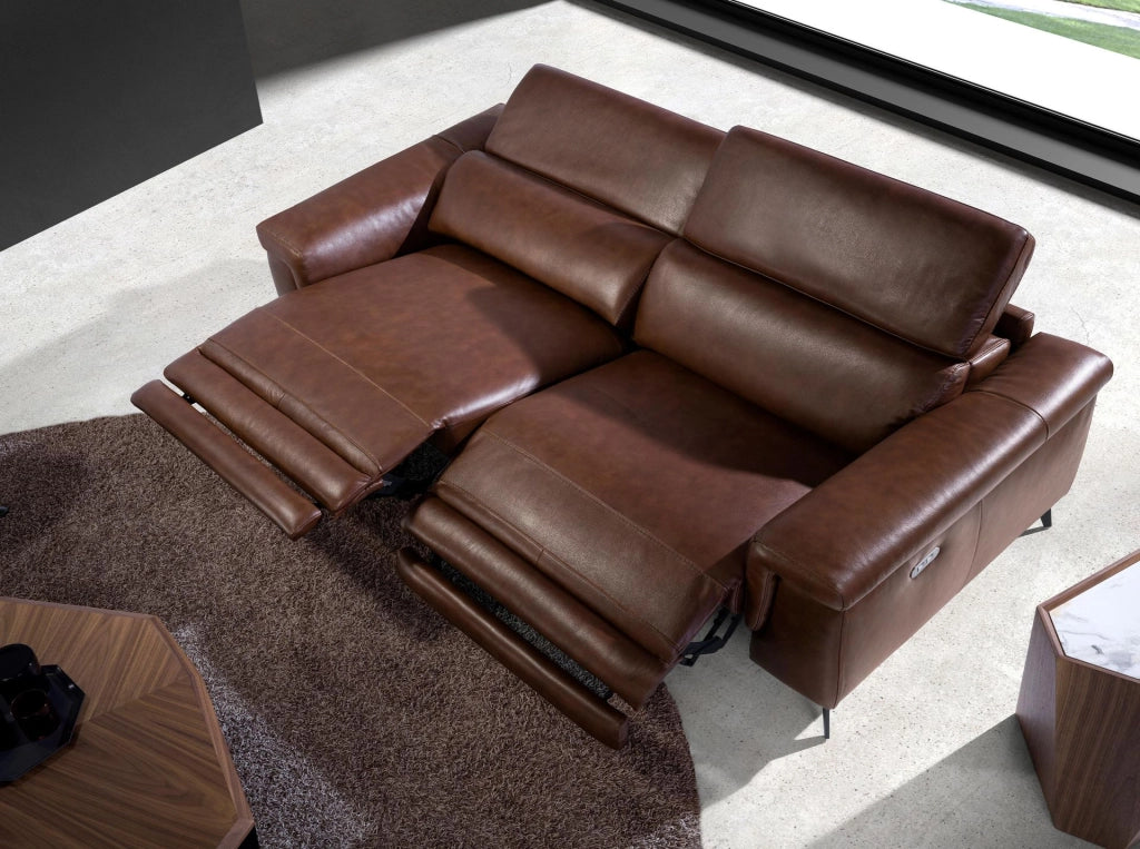 Divano relax a 3 posti in pelle marrone