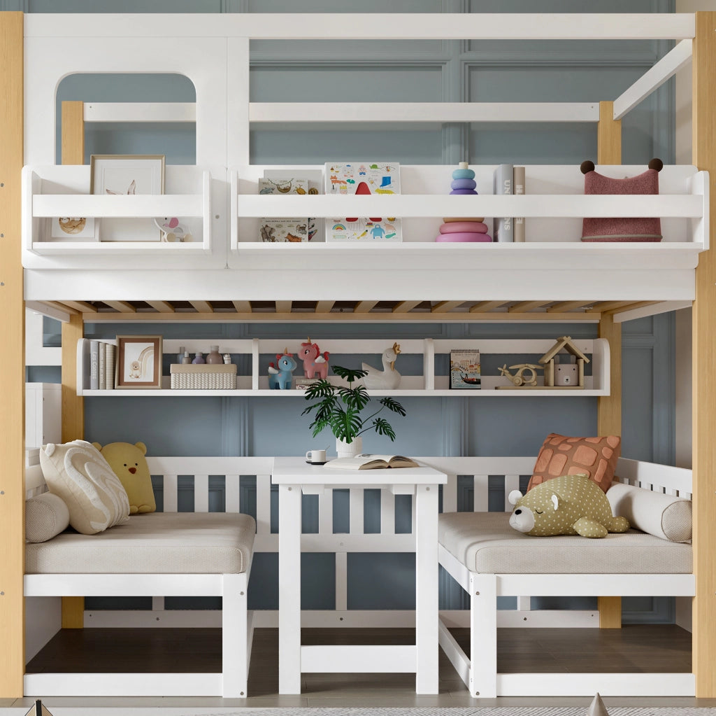 Letto a soppalco per bambini 90x200 cm con scrivania pieghevole e scala contenitore