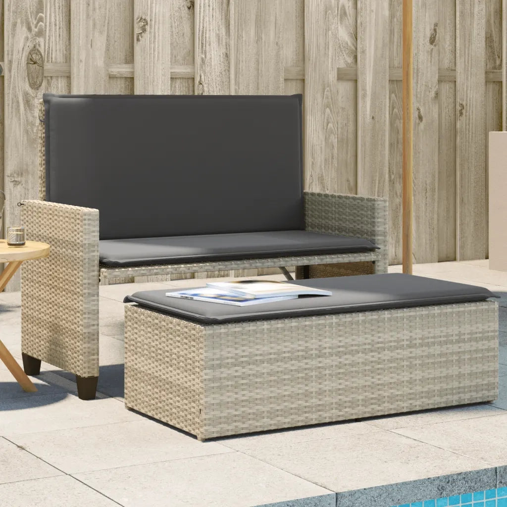 Panca Giardino Cuscini e Poggiapiedi-Sgabello-Panca da esterno Grigio Chiaro Polyrattan
