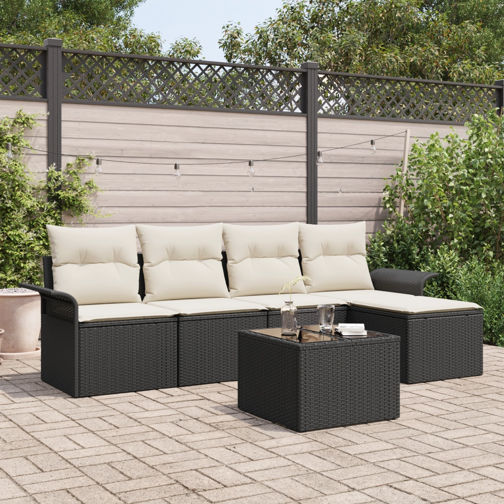 Set divano da giardino 5 pezzi con cuscini in rattan poliestere marrone