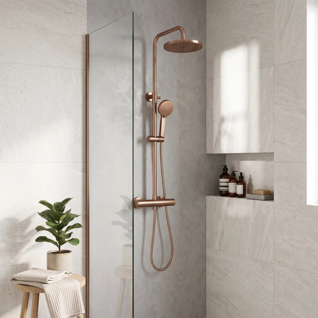 Set Doccia Con Termostato Rea Parot Light Brush Copper