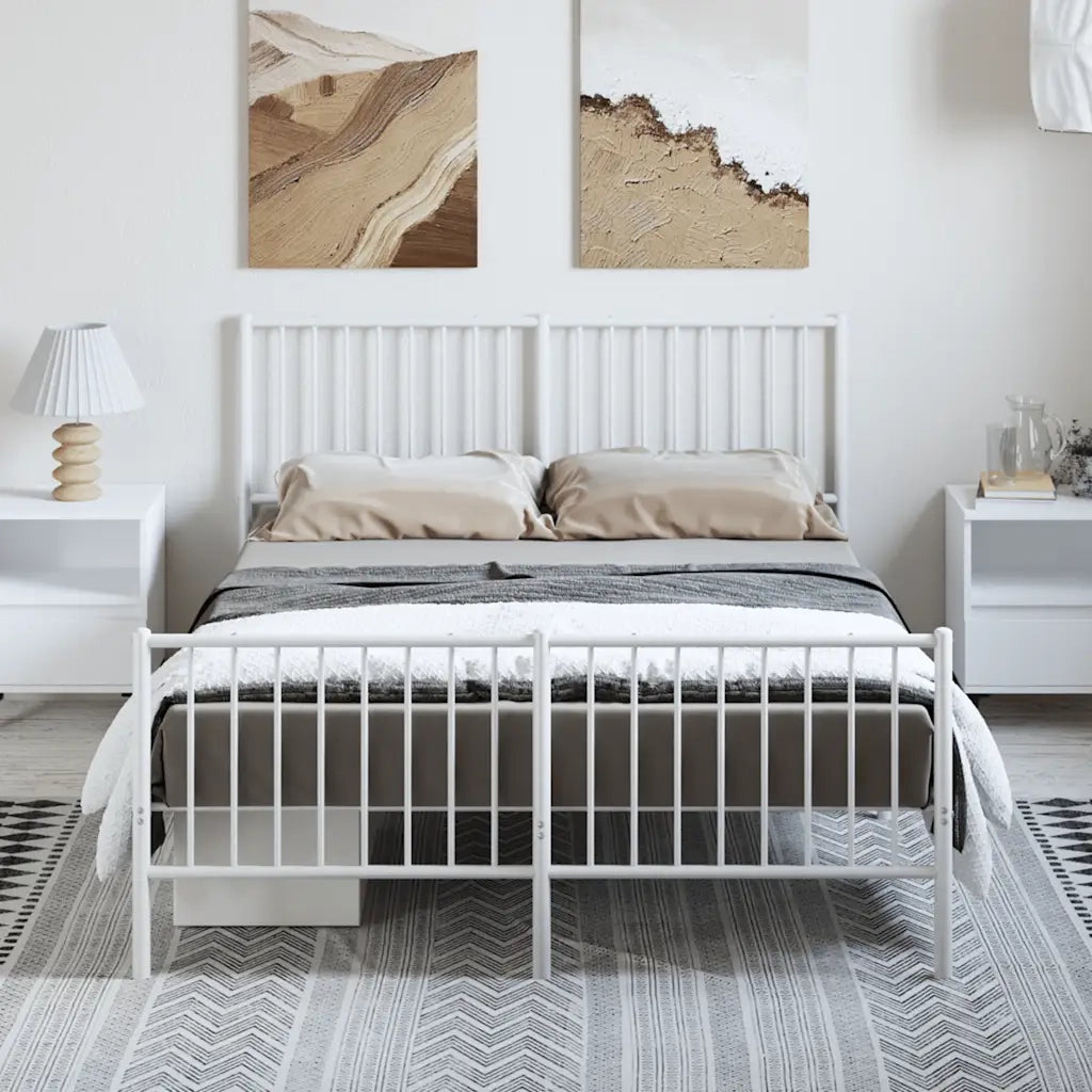 Giroletto con Testiera e Pediera Metallo Bianco 135x190 cm 350948