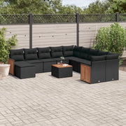 Set Divani da Giardino 12 pz con Cuscini Nero in Polyrattan