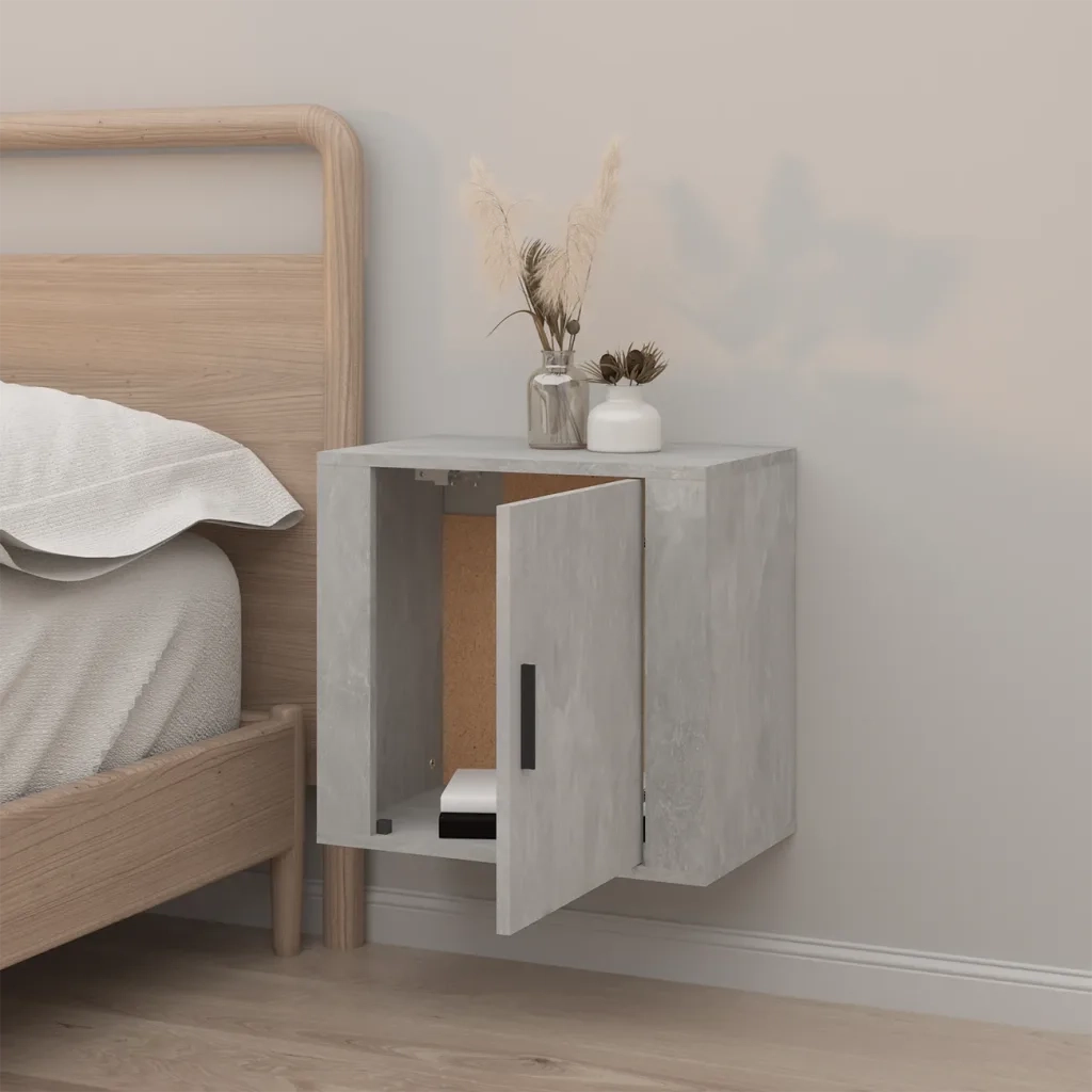 Comodino | Armadio da Notte | Mobiletto da notte a Muro Grigio Cemento 50x30x47 cm