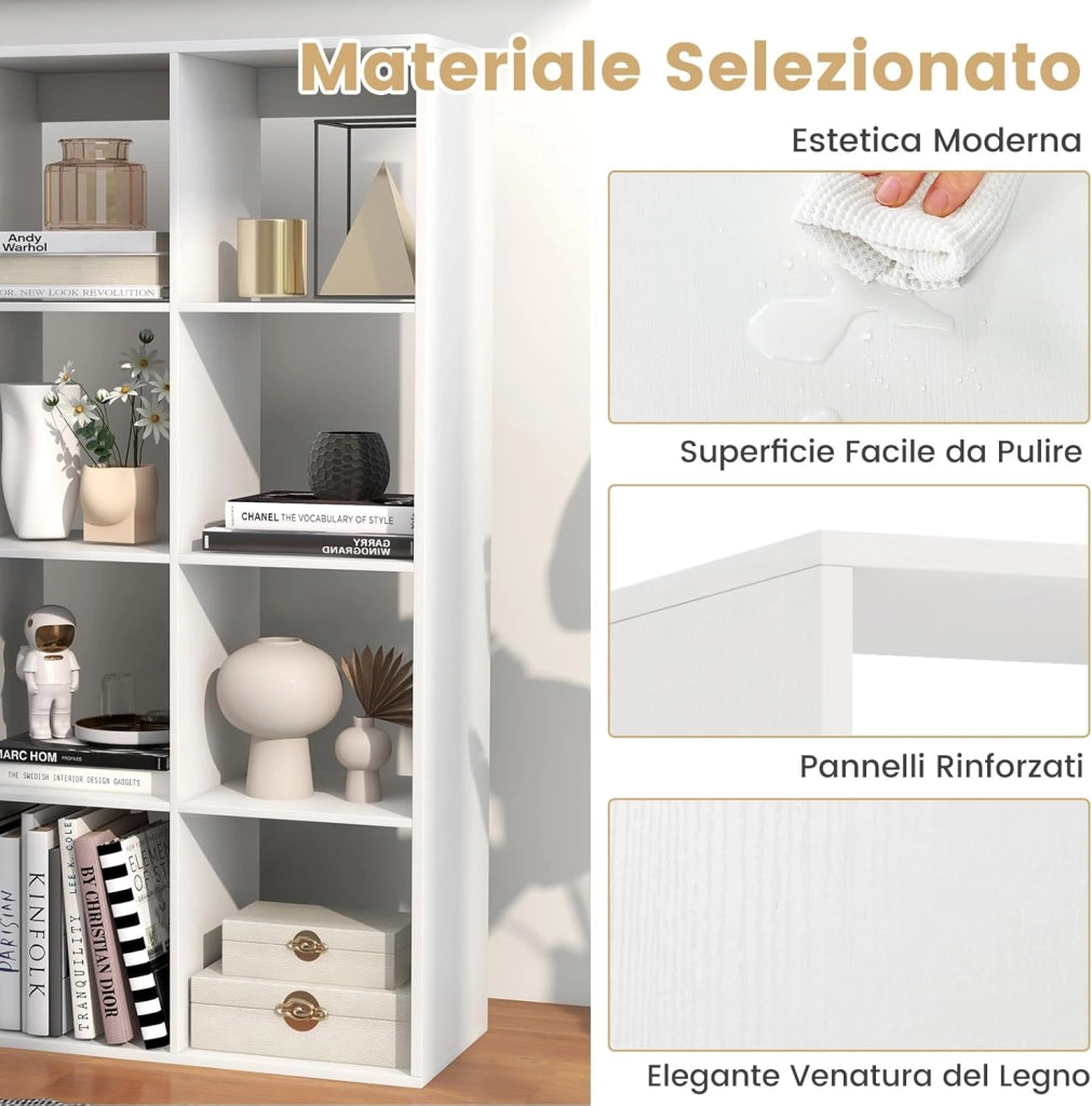 Libreria a 8 Cubi, Scaffale con Sbarra di Protezione Posteriore e Kit Anti-Ribaltamento, Organizer a 4 Livelli Autonomo con Ripiani per Soggiorno, Camera da Letto, Studio, 69,5 x 33 x 137 cm