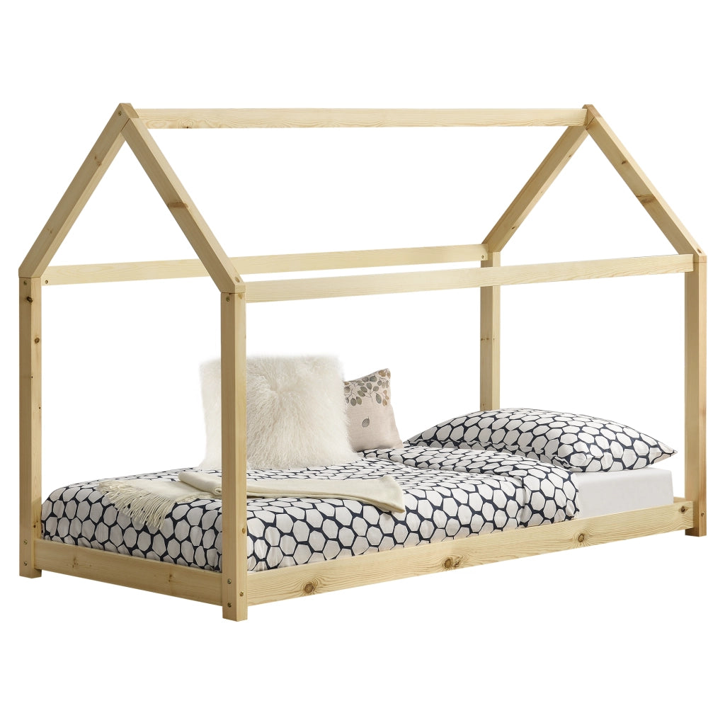 Letto per Cameretta Netstal a Forma di Casetta 90 x 200 cm Naturale [en.casa]