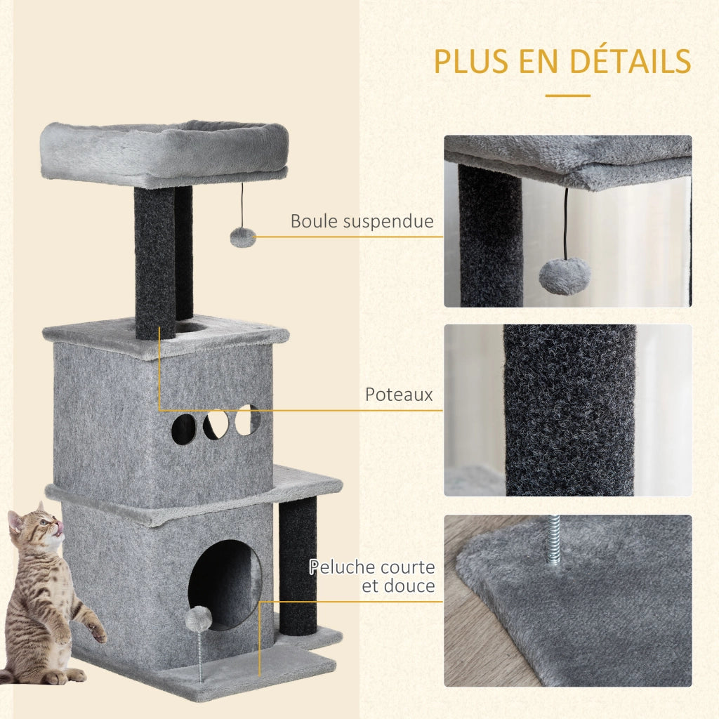 Albero per gatti con piattaforme e nicchie ¨C Zephmum ¨C Grigio 48x48x100 cm