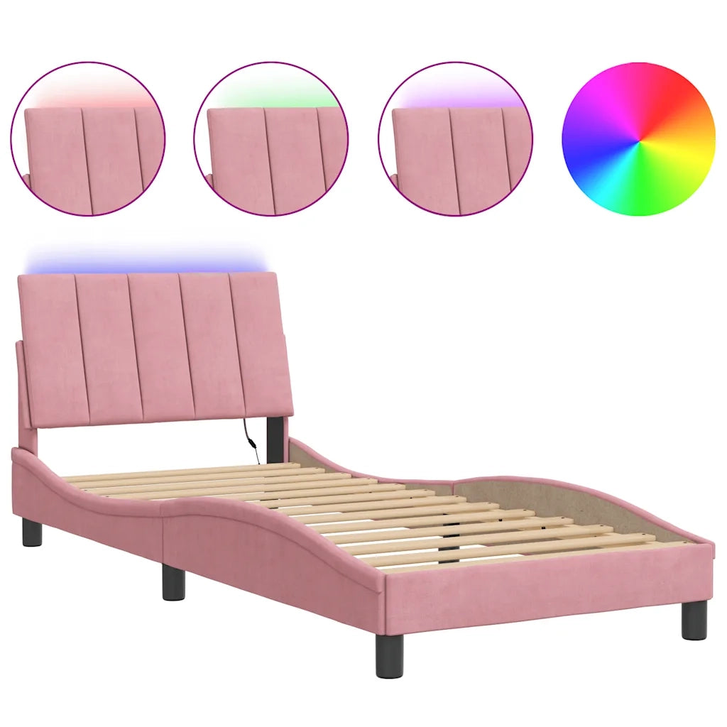 Giroletto con LED senza Materasso-Struttura Letto Hanko Rosa 90x200 cm in Velluto