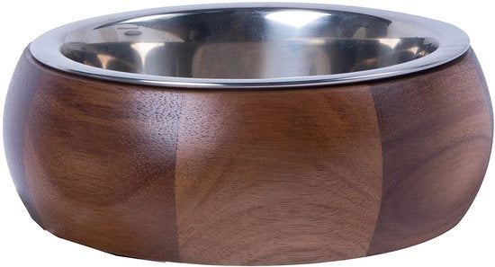 Ciotola per cani, altezza 7,6 cm, larghezza 18,7 cm, materiale hout/acciaio inossidabile, colore marrone