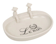 Biscottini Porta saponetta svuota tasche in porcellana bianca decorata "Le Bain Paris" L14xPR10xH5,5 cm
